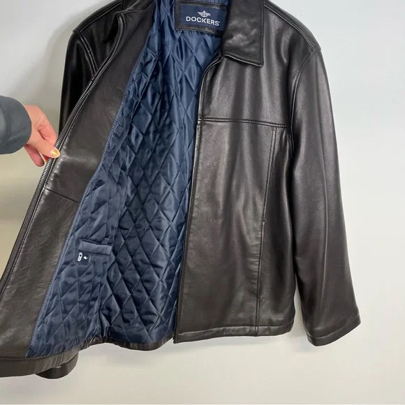 Dockers Men's Black Genuine Leather Full Zip Jacket Size Large